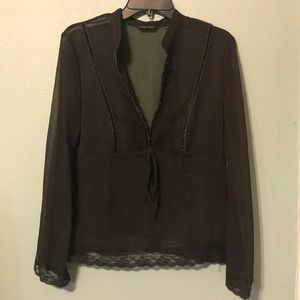 Size 8 NY $ Co Brown see through lace trimmed top
